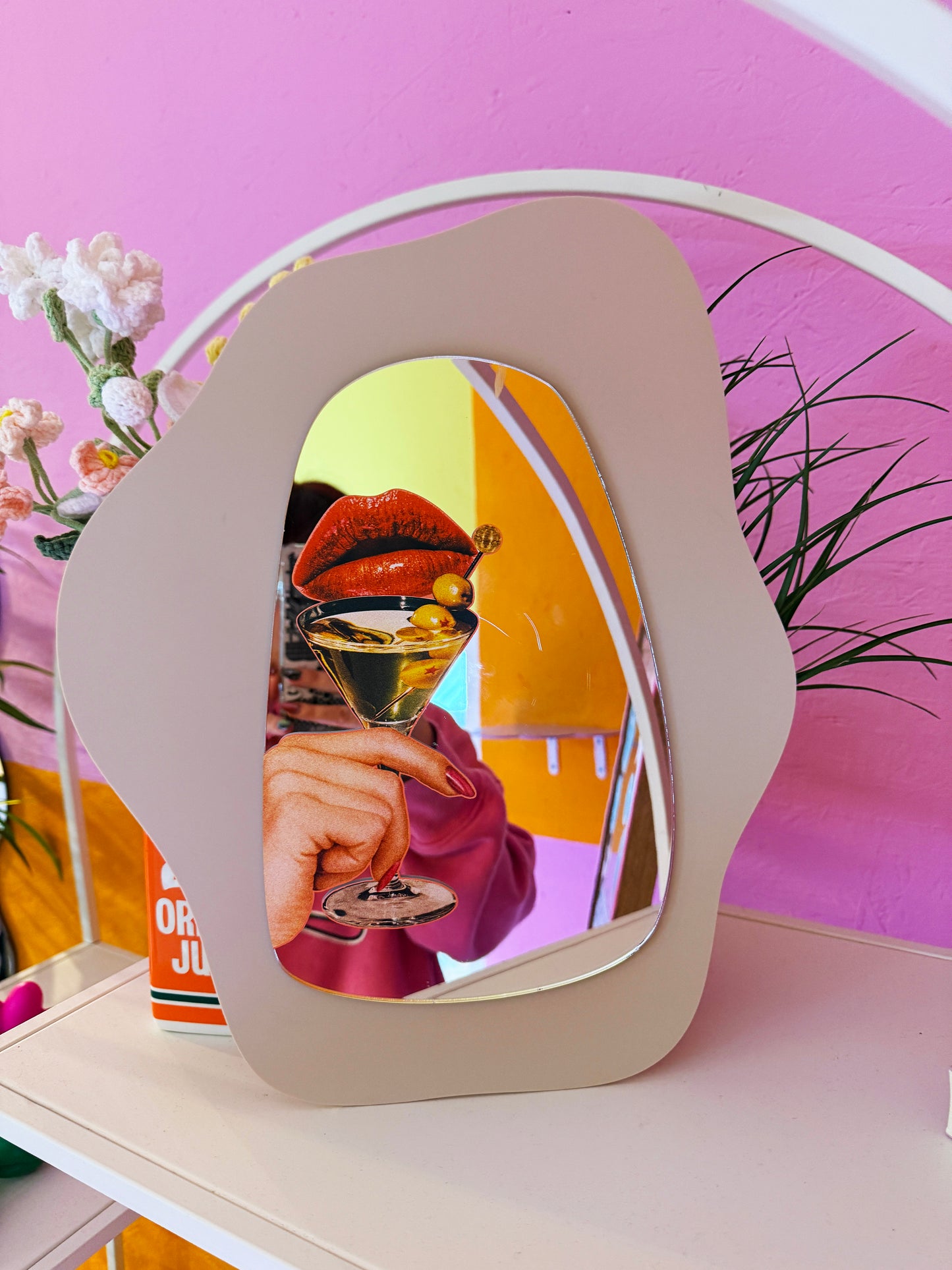 Sample Sale - Beige Acrylic Back & Kisses & Cocktails Mirror (31cm x 39cm)