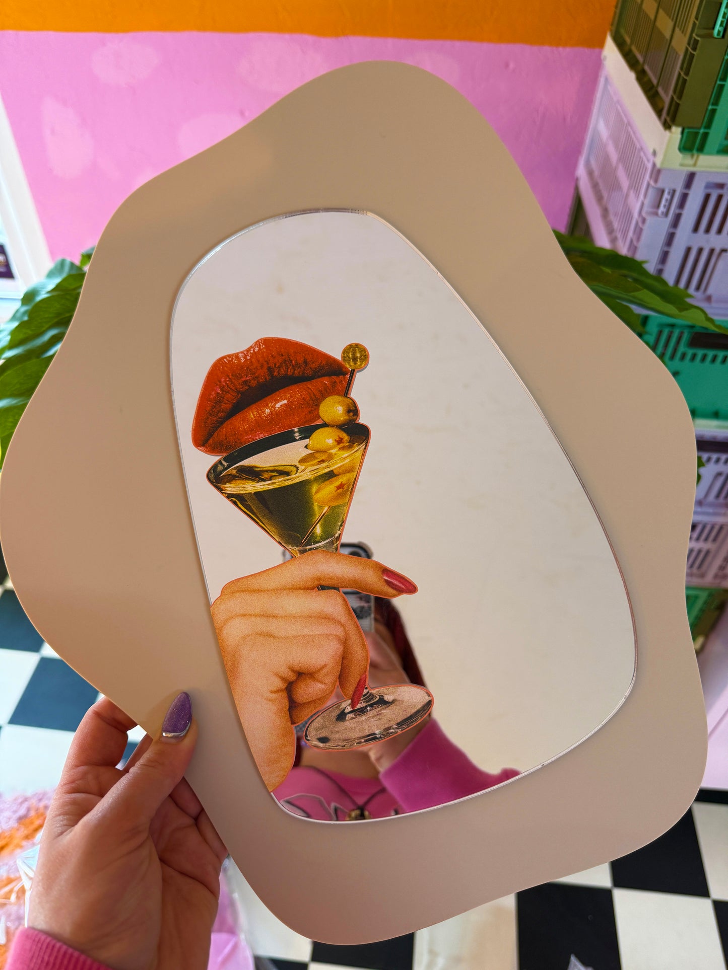 Sample Sale - Beige Acrylic Back & Kisses & Cocktails Mirror (31cm x 39cm)