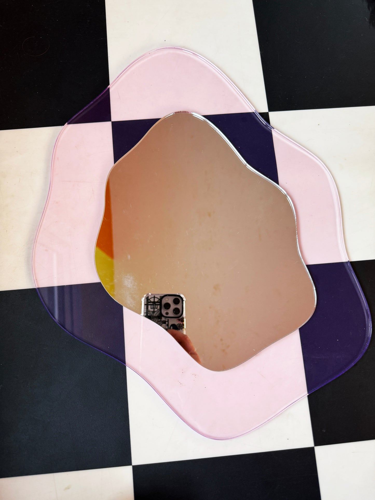 Sample Sale - Pink Transparent Blob Mirror Back & Mirror (31cm x 39cm)
