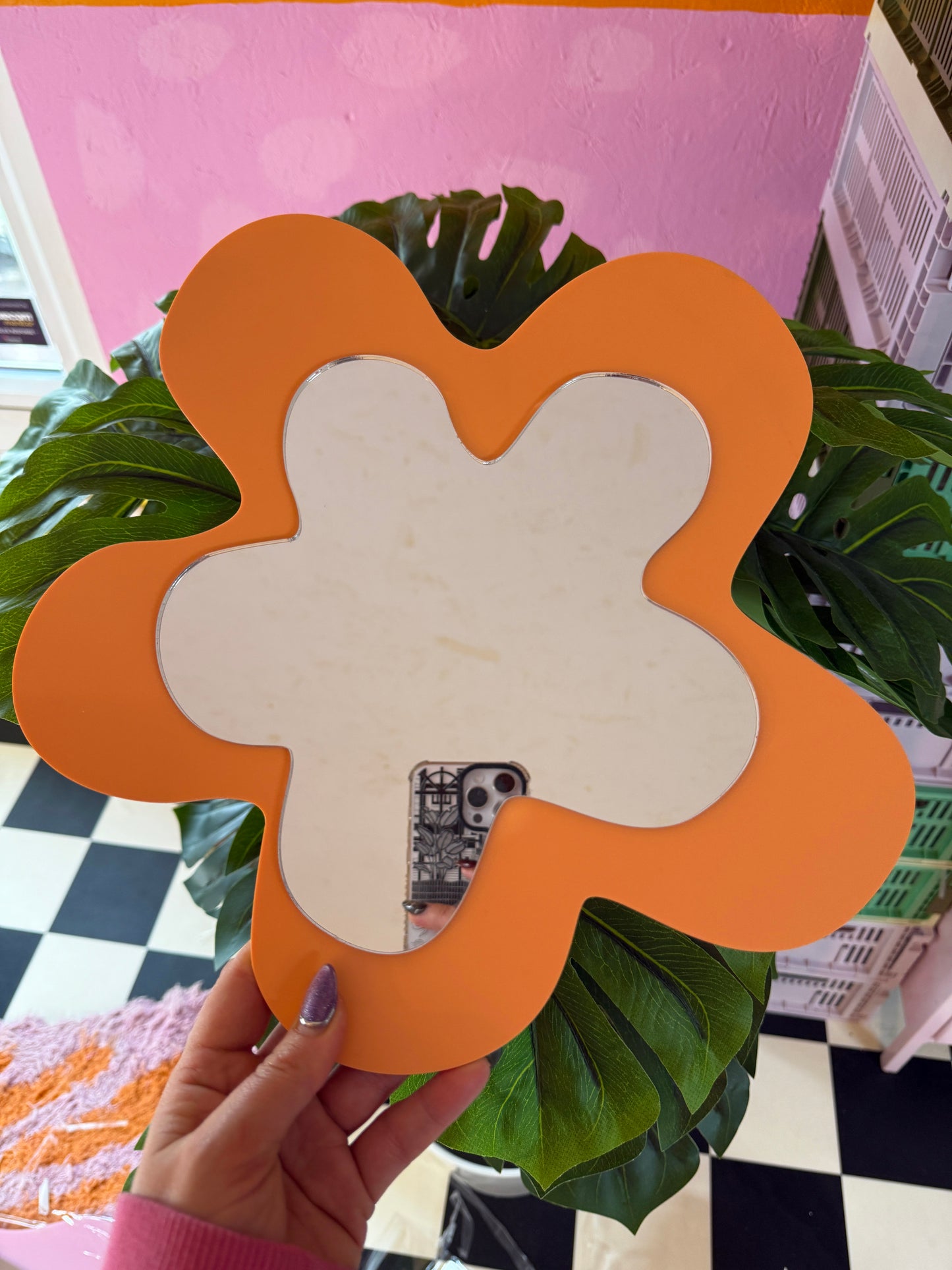Sample Sale - Frosted Orange Ditzy Flower Mirror & Frame (30cm x 30cm)