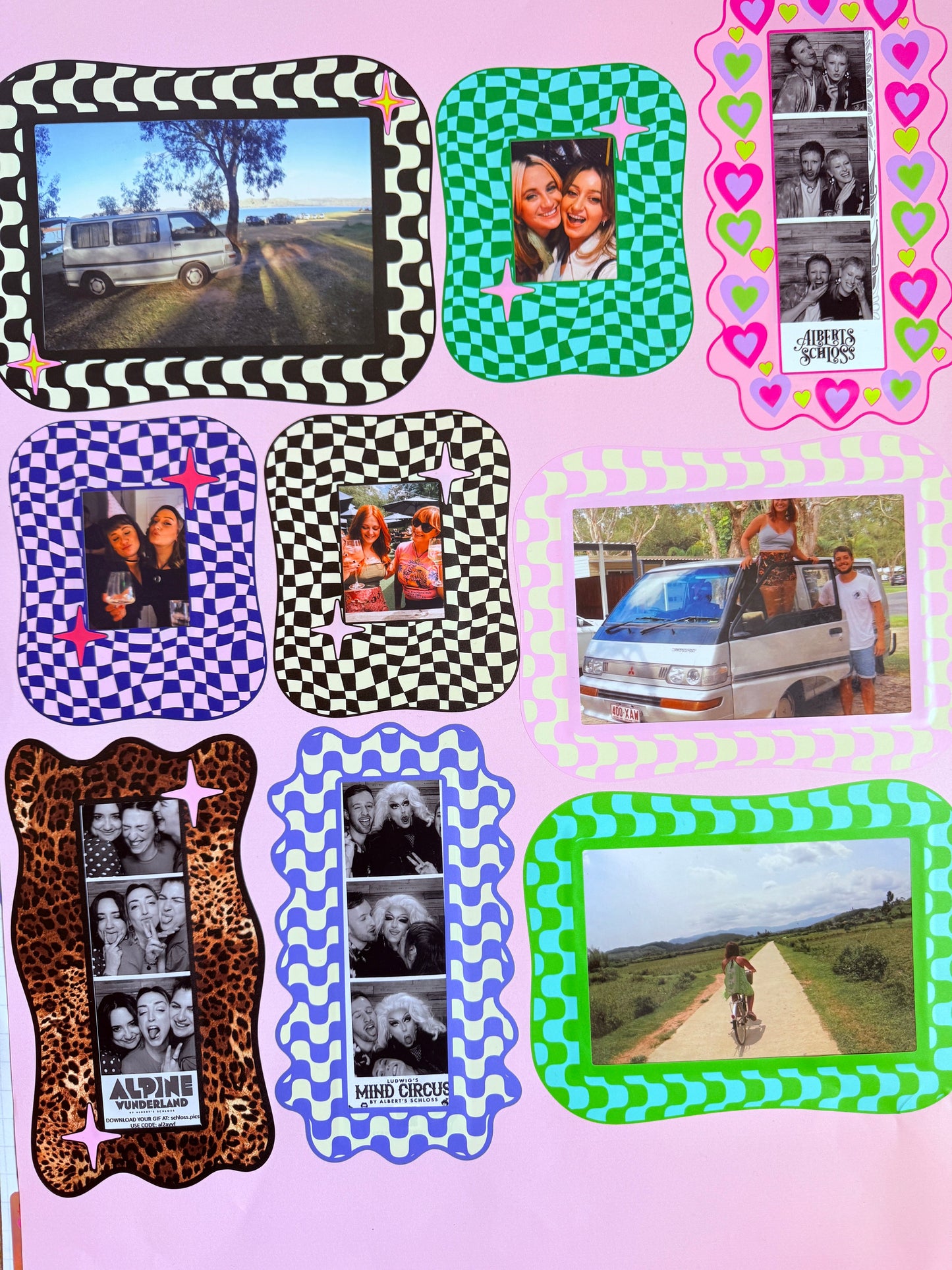 Photobooth Strip Sticker Frame -Blue & Green Wavy Checkerboard - WS