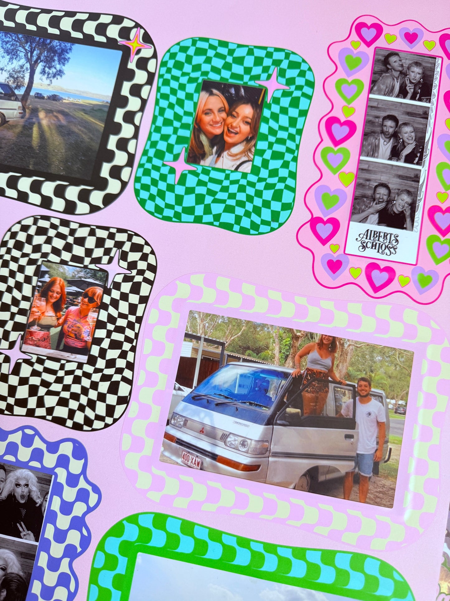 Photobooth Strip Sticker Frame -Blue & Green Wavy Checkerboard - WS