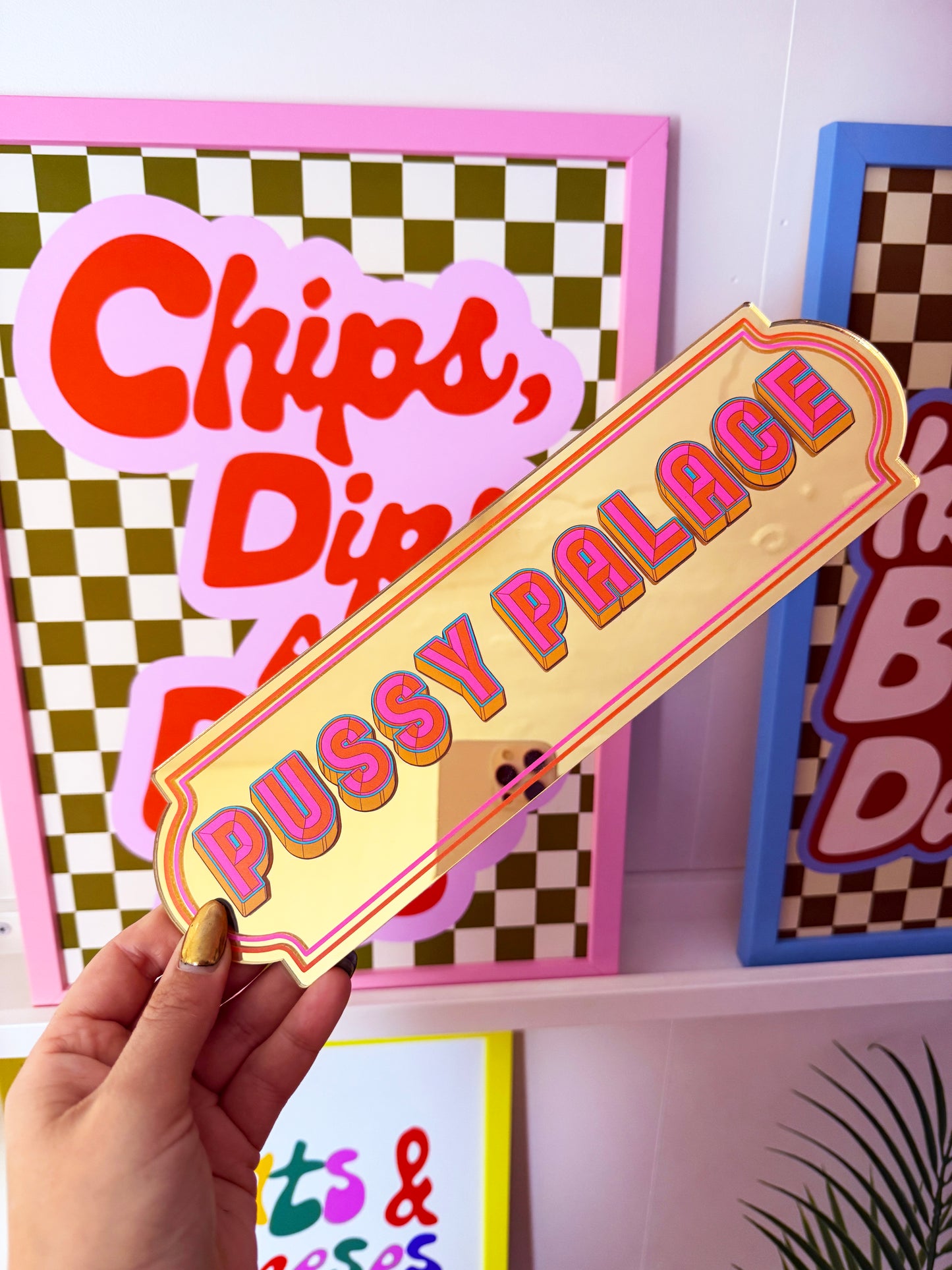 Pussy Palace Rectangle Sign - Warm Gold