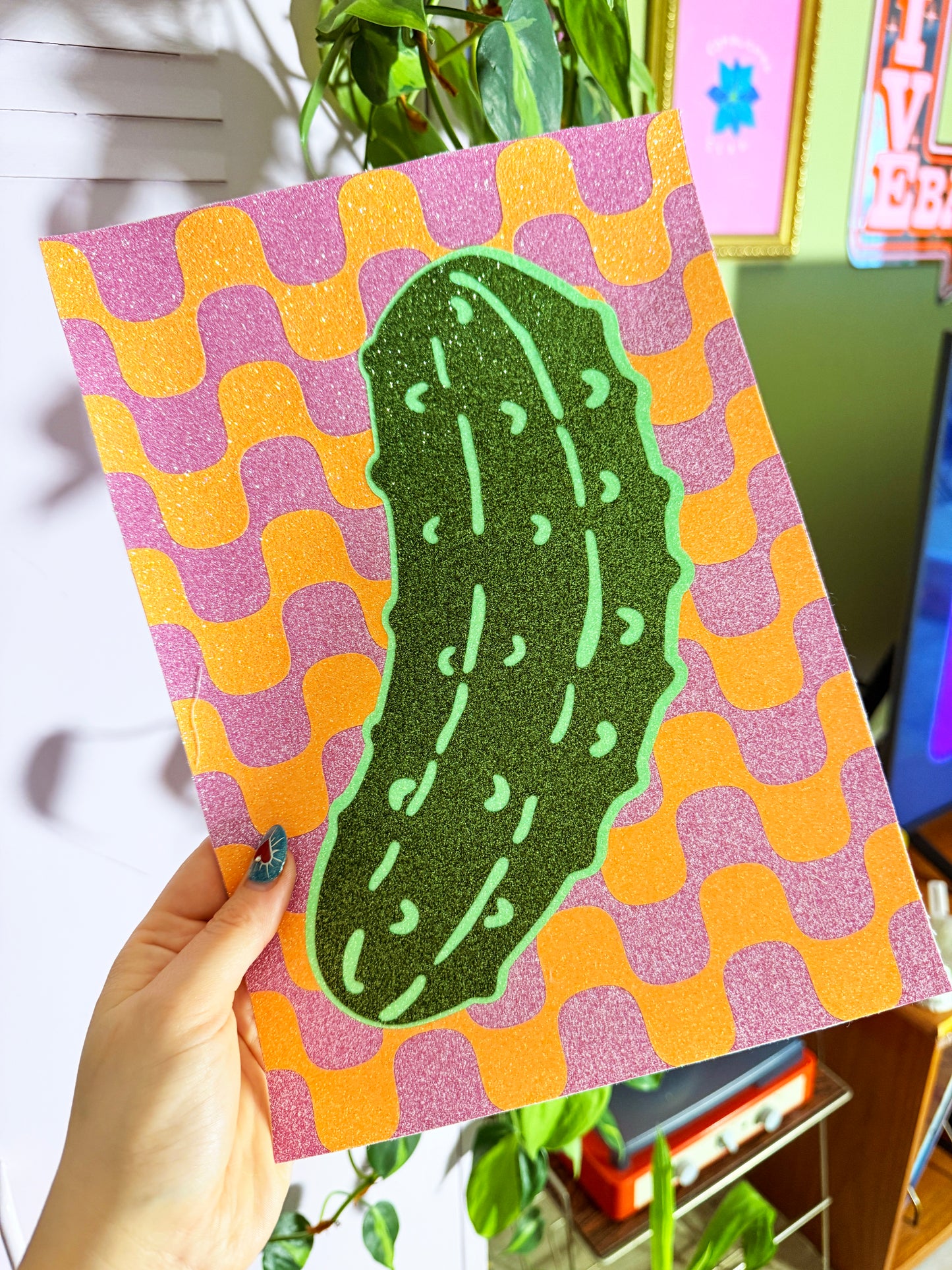Gherkin Pickle Glitter Fabric Print