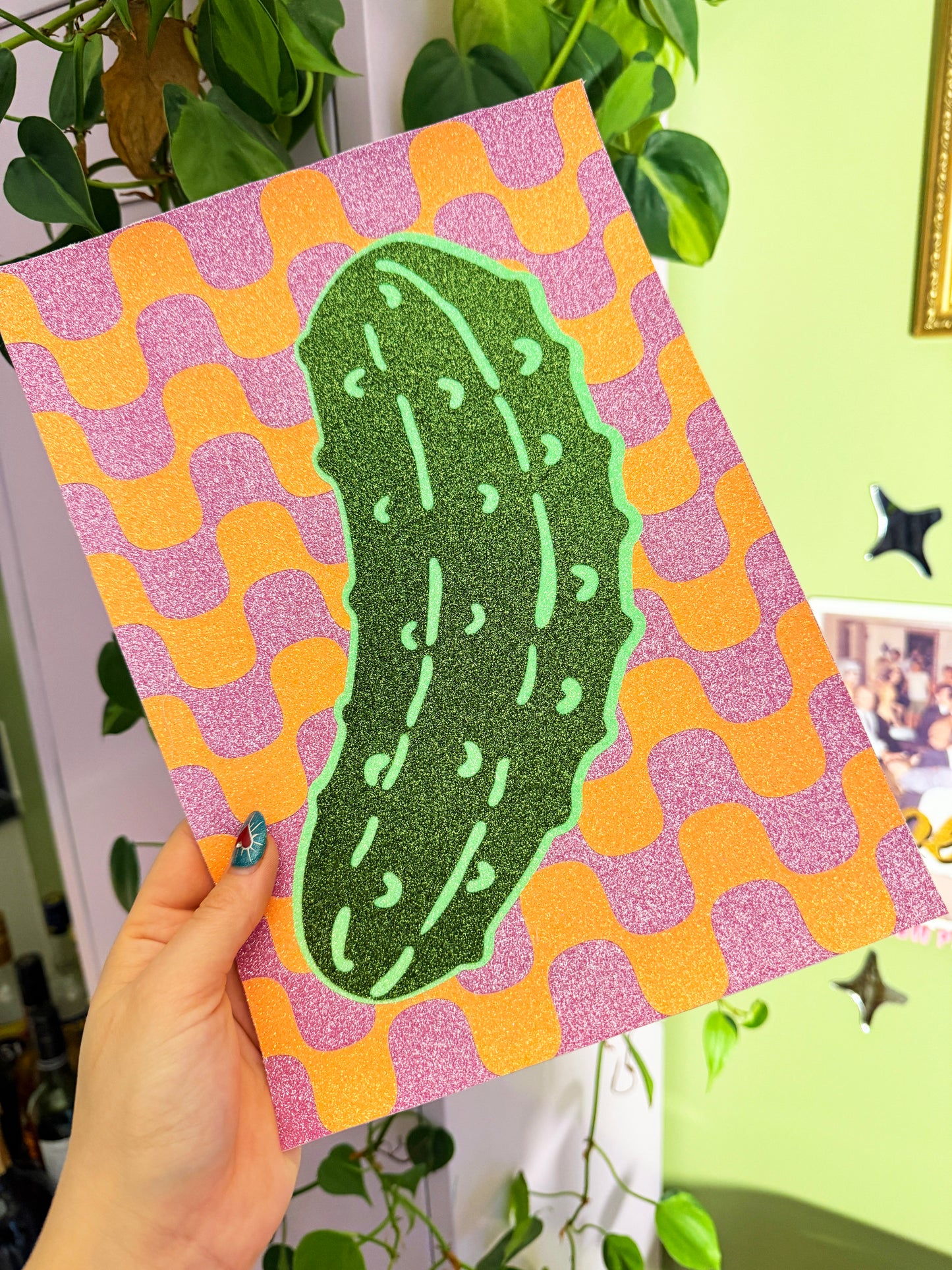 Gherkin Pickle Glitter Fabric Print