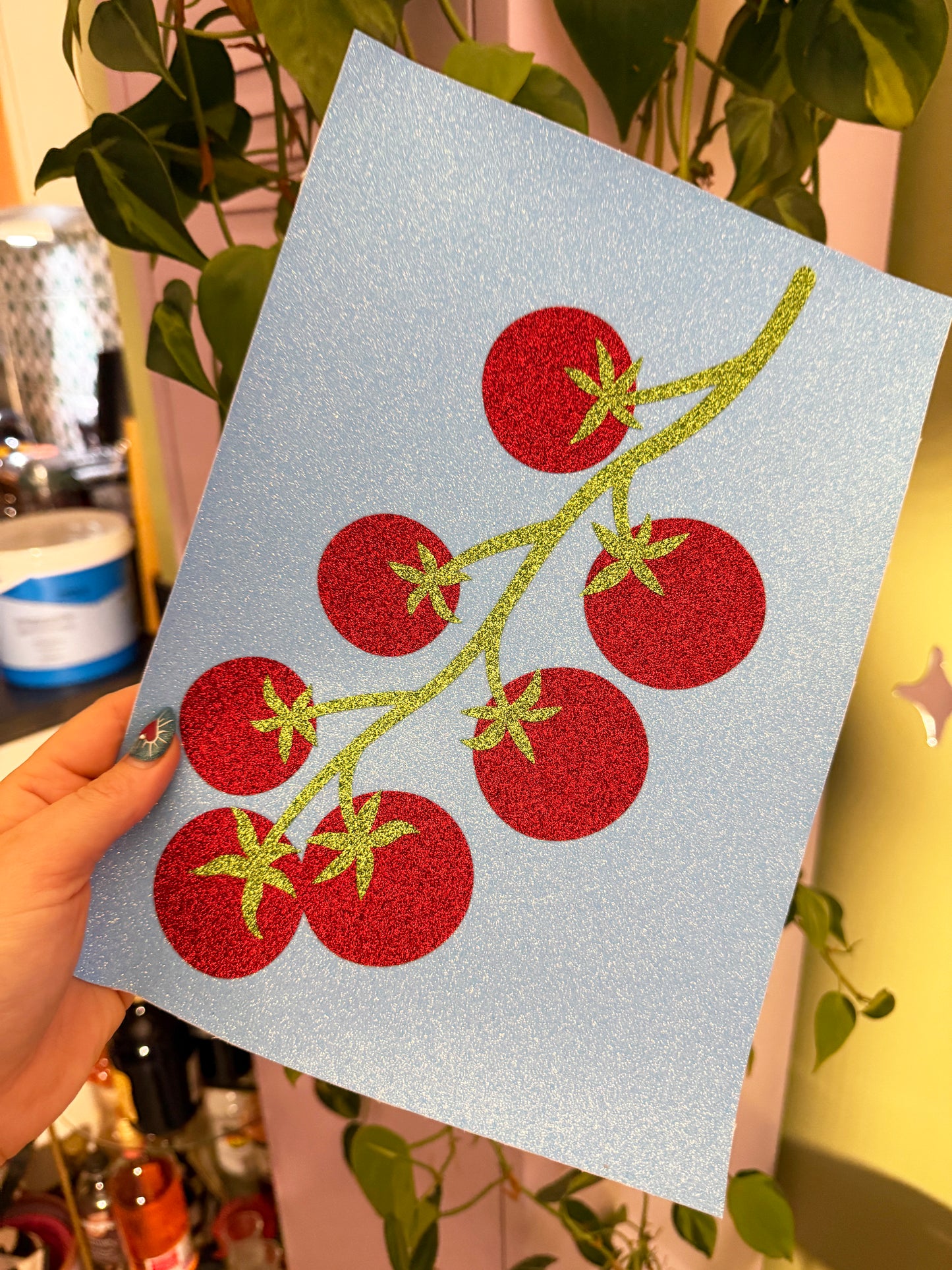 Cherry Tomatoes Glitter Fabric Print