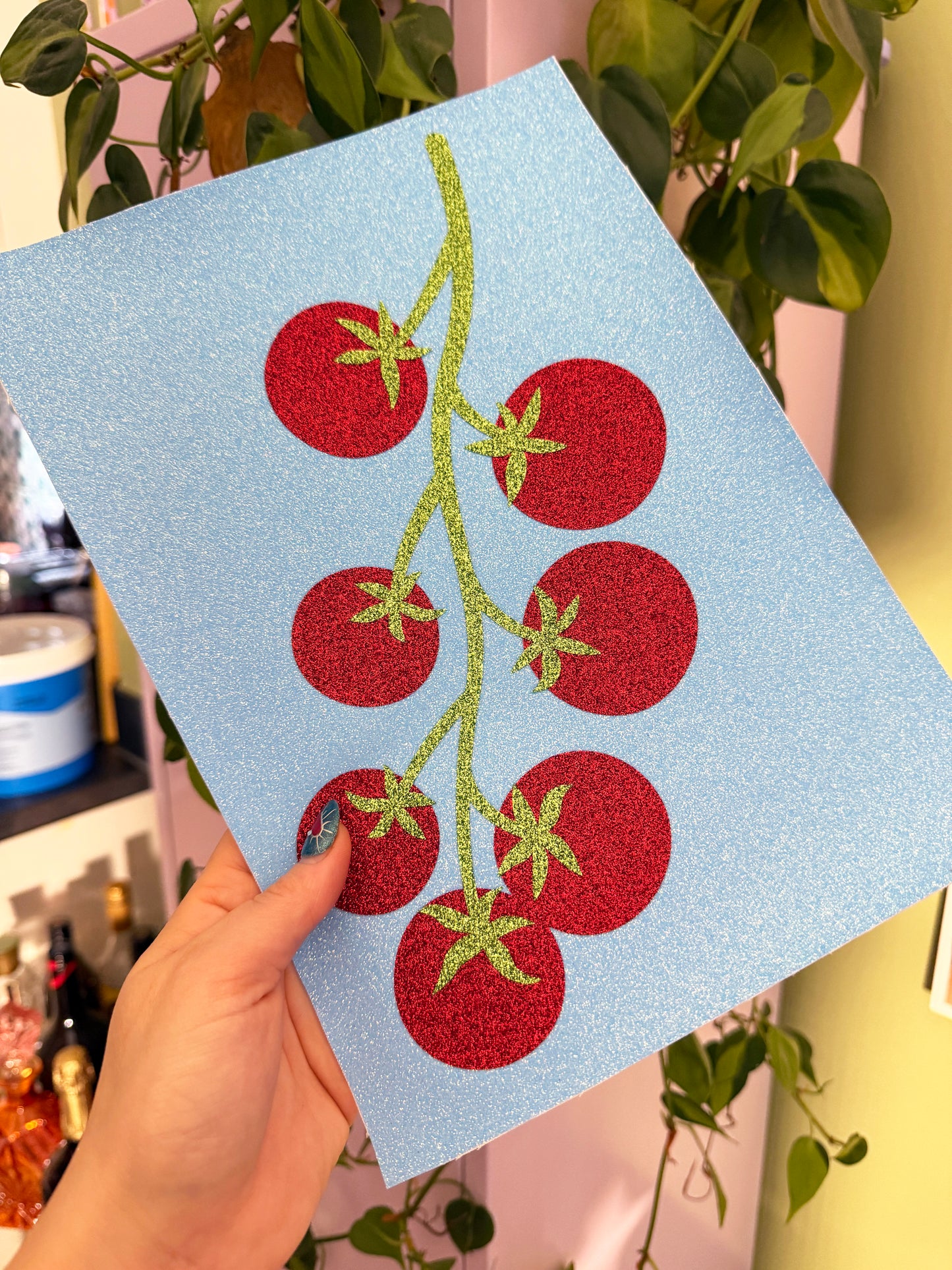 Cherry Tomatoes Glitter Fabric Print