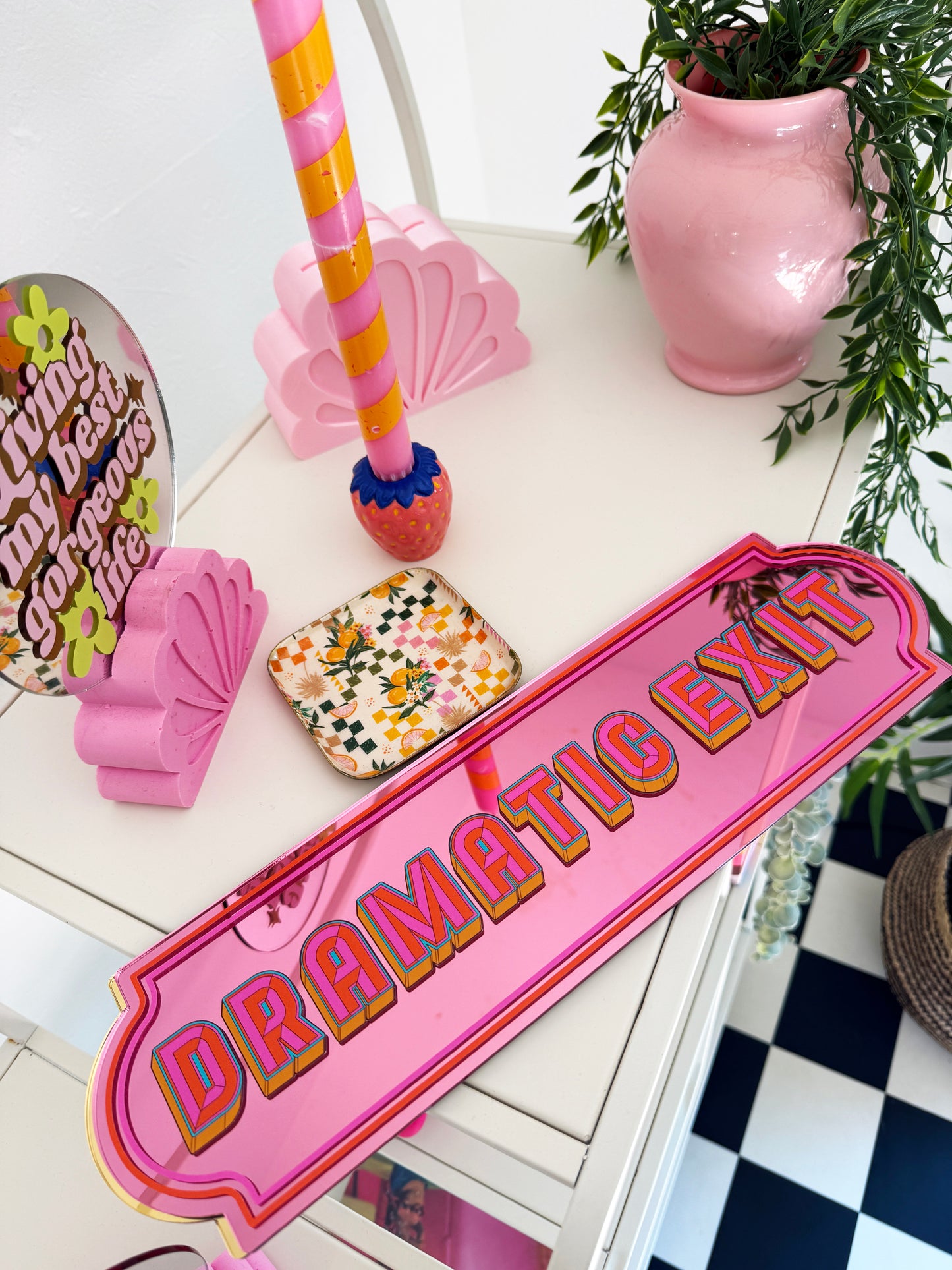 Dramatic Exit Rectangle Sign - Playful Pink