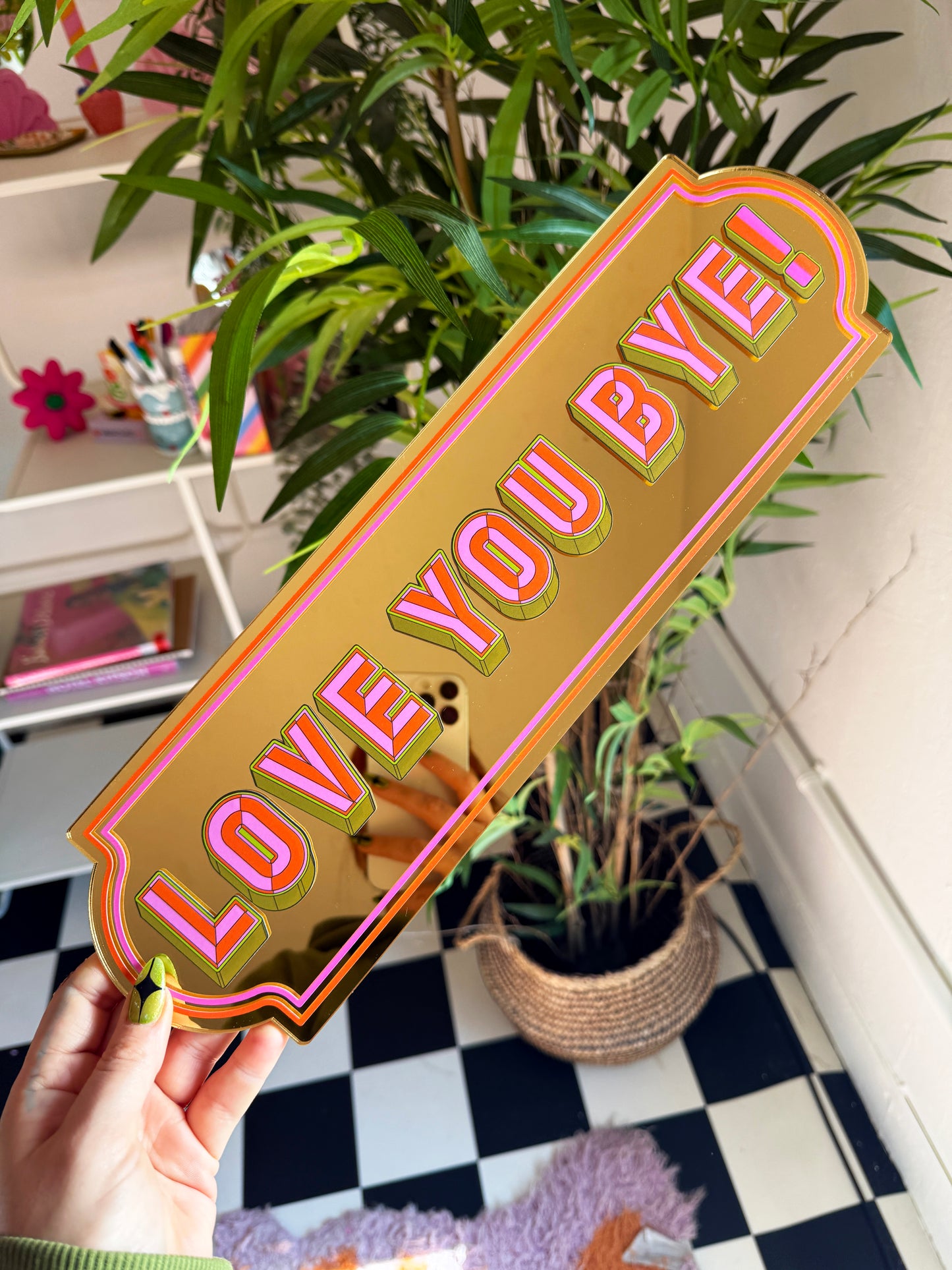 Love You Bye Rectangle Sign - Warm Gold