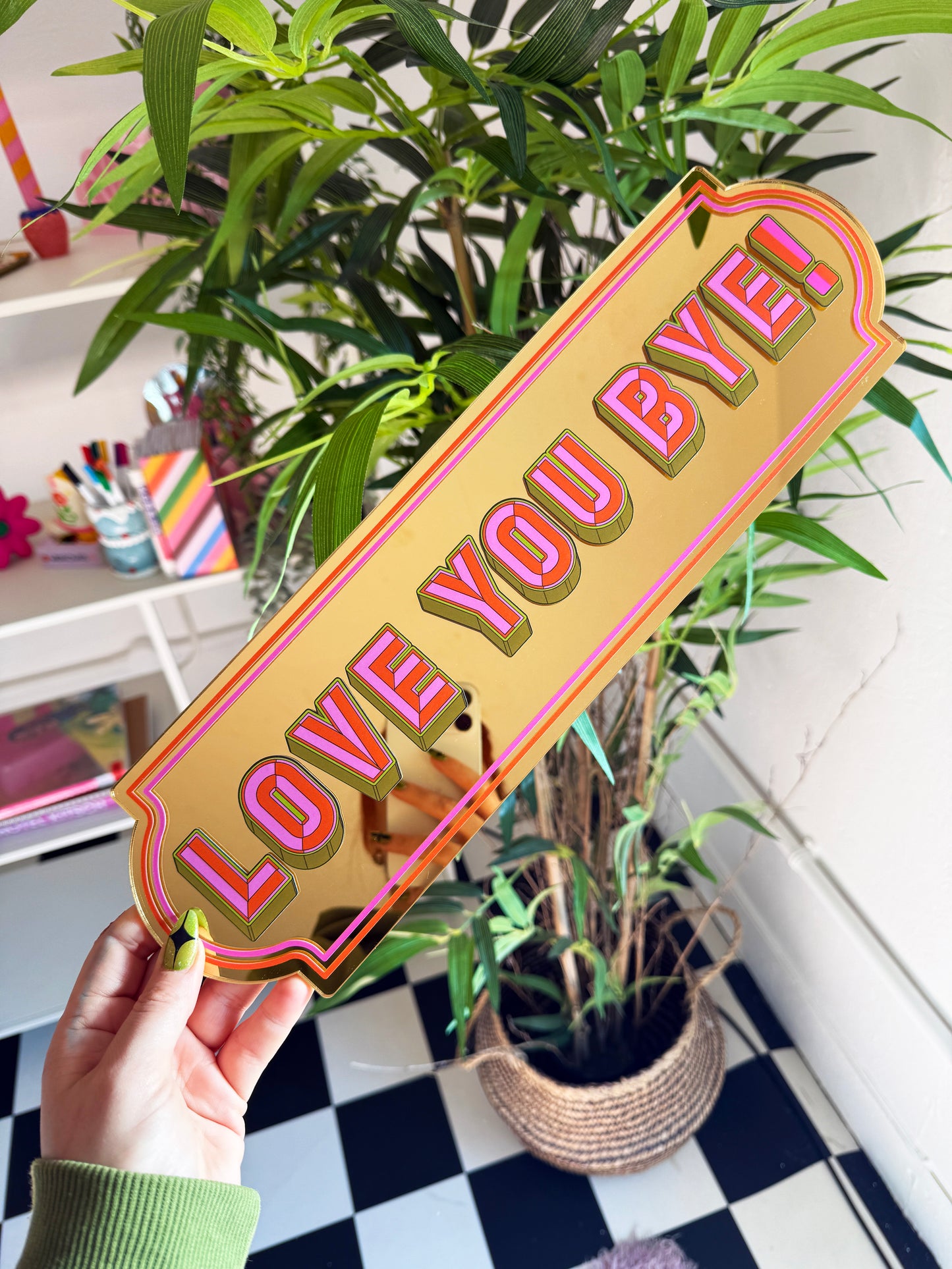 Love You Bye Rectangle Sign - Warm Gold