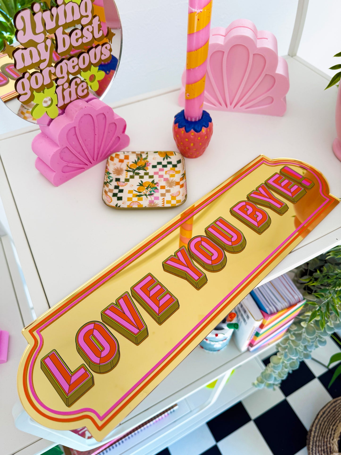 Love You Bye Rectangle Sign - Warm Gold