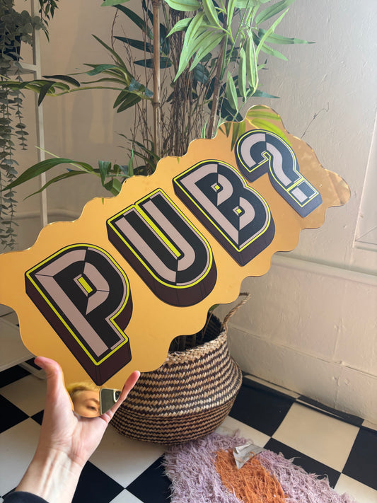LARGE - Pub? Gold Wavy Sign