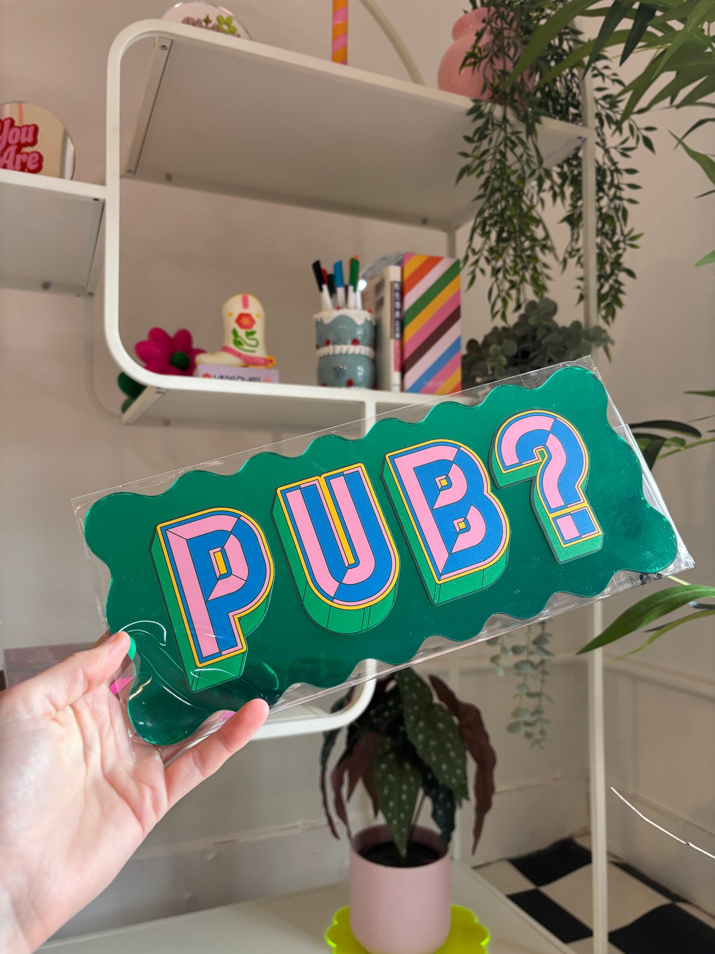 A4 Wavy Sign - Pub? (Pink/Blue/Yellow) - Green