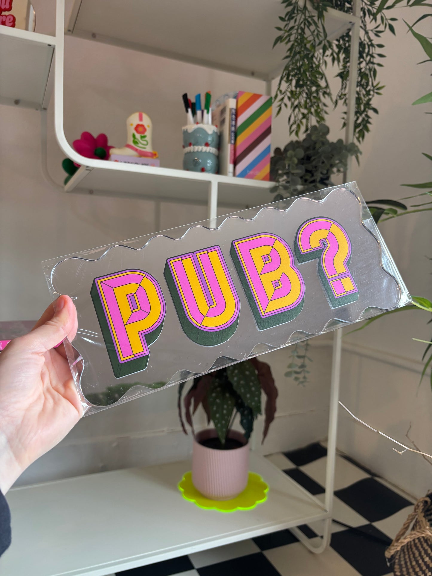 A4 Wavy Sign - Pub? (Yellow/Green/Hot Pink) - Silver