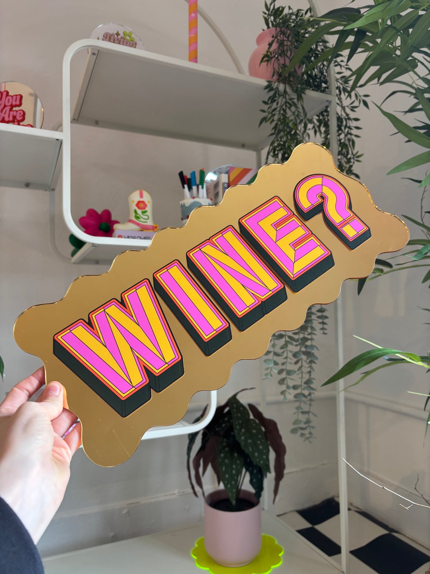 A3 Wavy Sign - Wine? - Gold