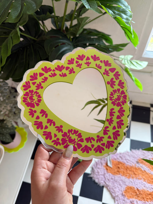 Lime & Pink Heart Mirror Sample