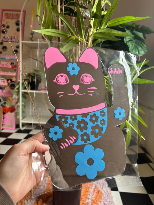 Lucky Cat - Pink/Blue - Flower Design