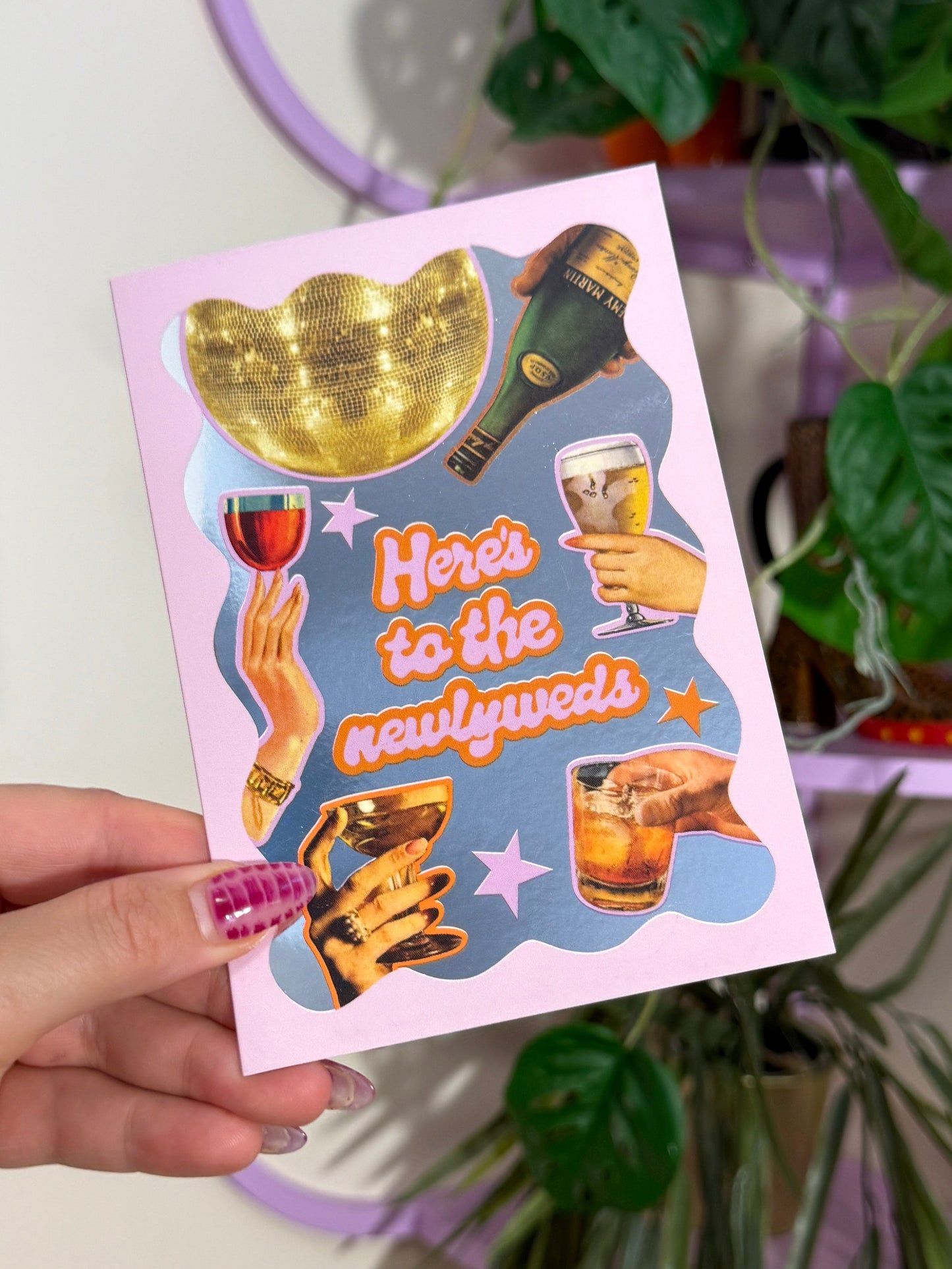 Here's To The Newlyweds Wedding Silver Foil Card