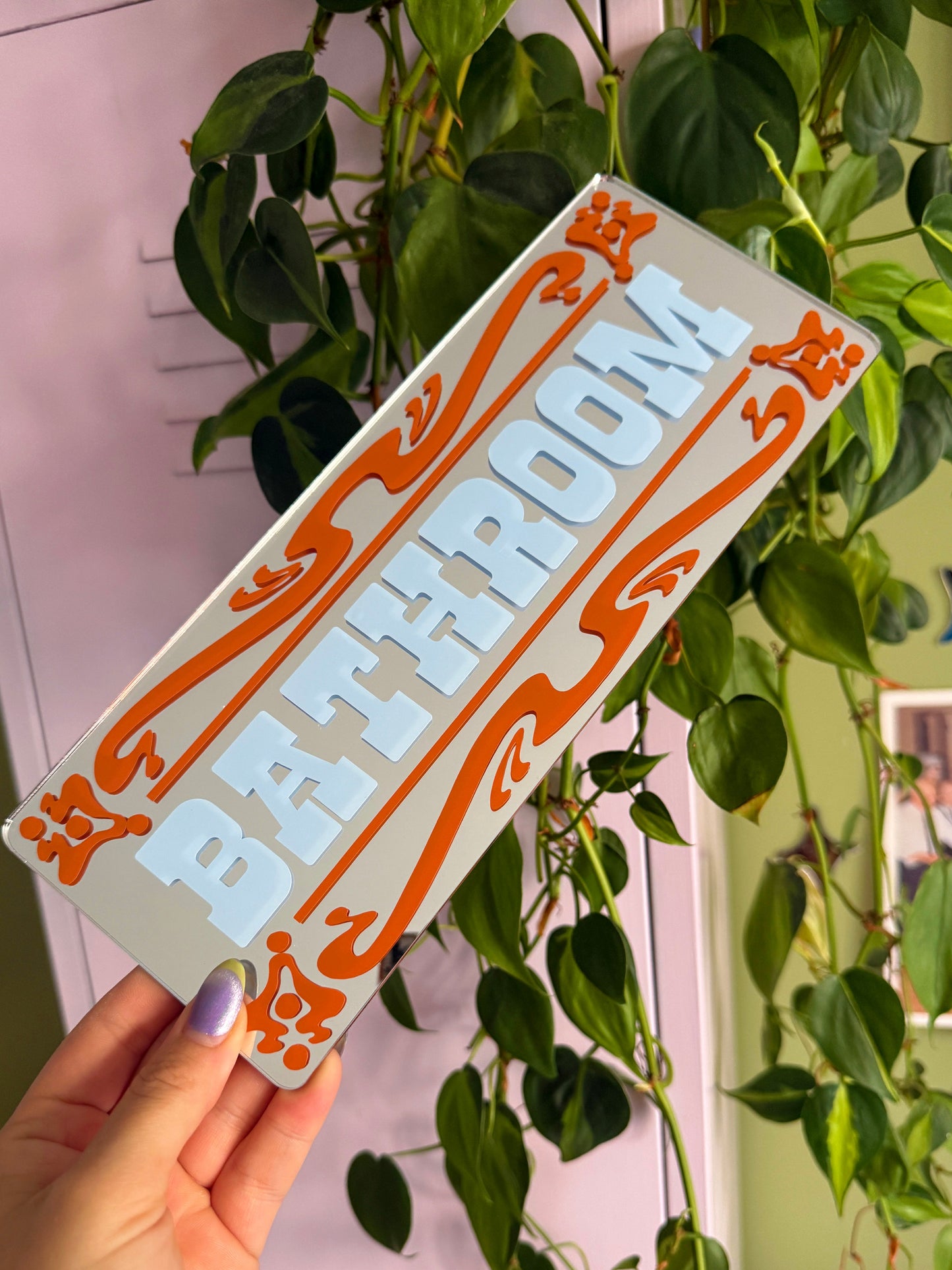 Bathroom Classic Mirror Sign - Silver
