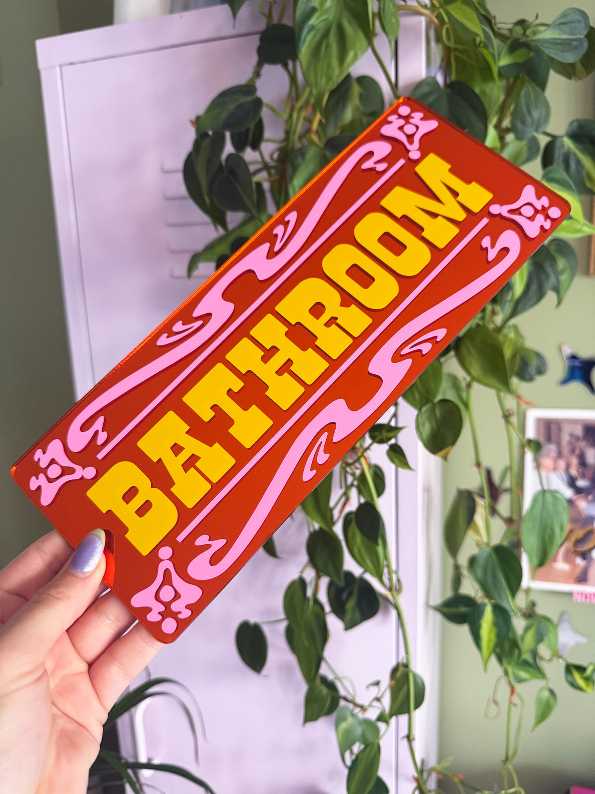 Bathroom Classic Mirror Sign - Orange