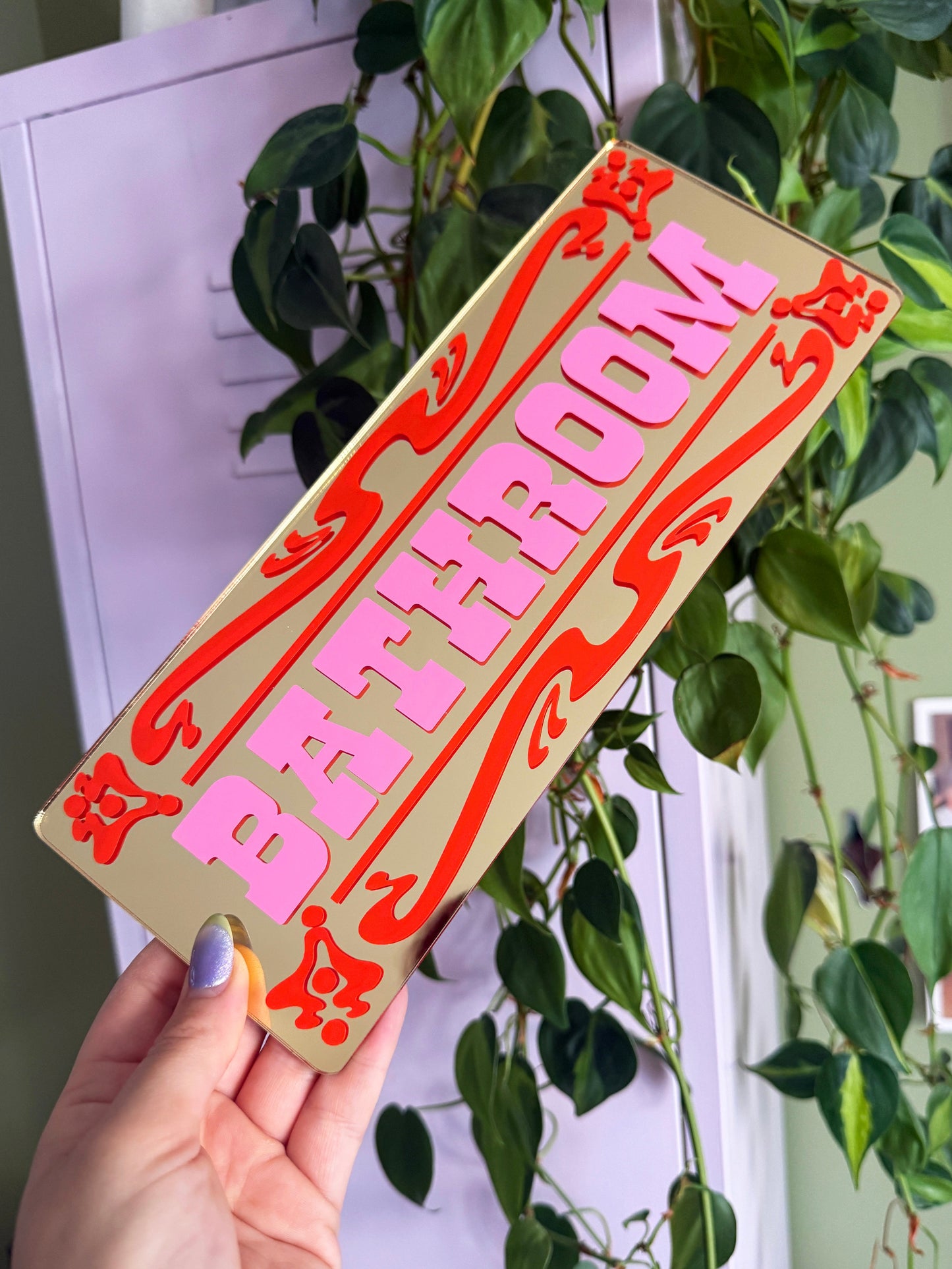 Bathroom Classic Mirror Sign - Gold