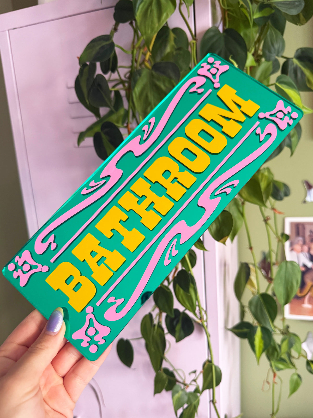 Bathroom Classic Mirror Sign - Green