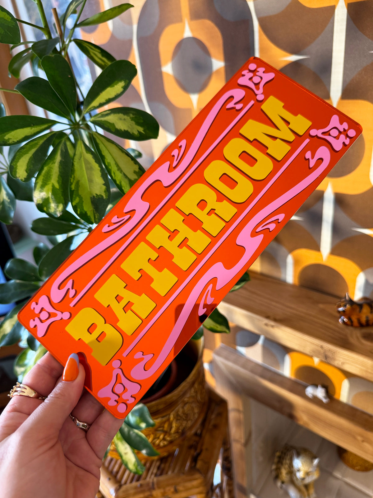 Bathroom Classic Mirror Sign - Orange