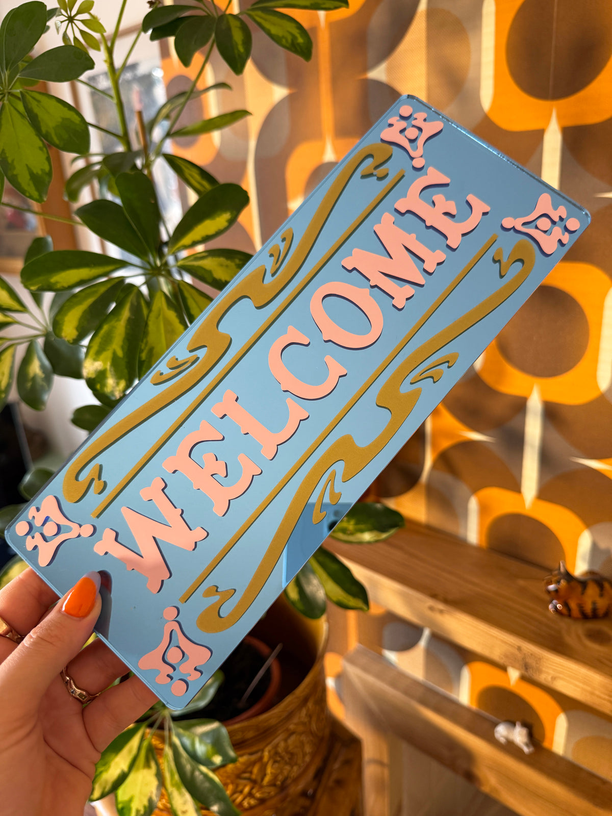 Welcome Classic Mirror Sign - Blue