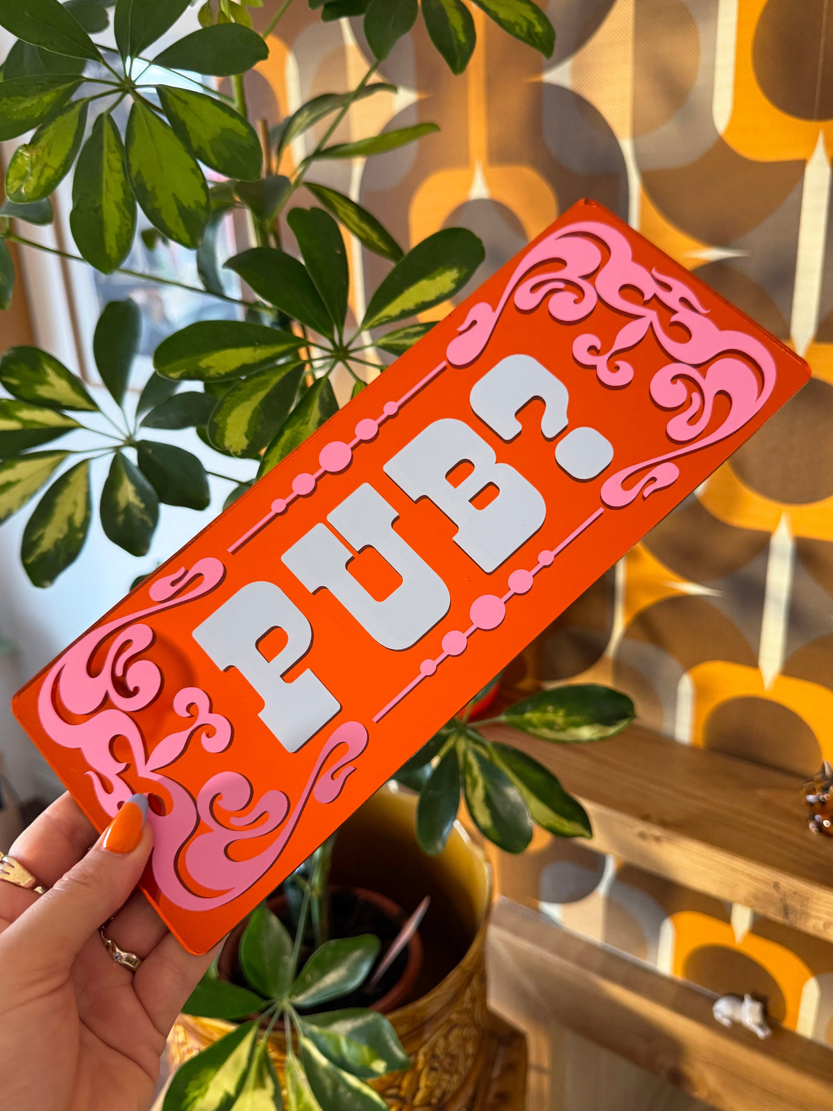 Pub? Classic Mirror Sign - Retro Orange