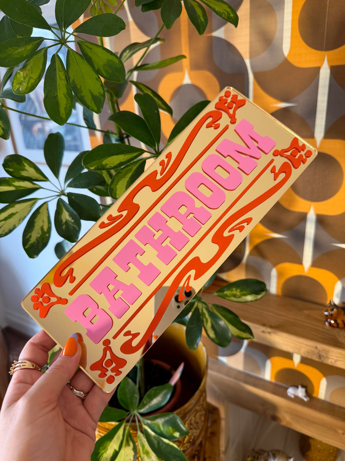 Bathroom Classic Mirror Sign - Gold