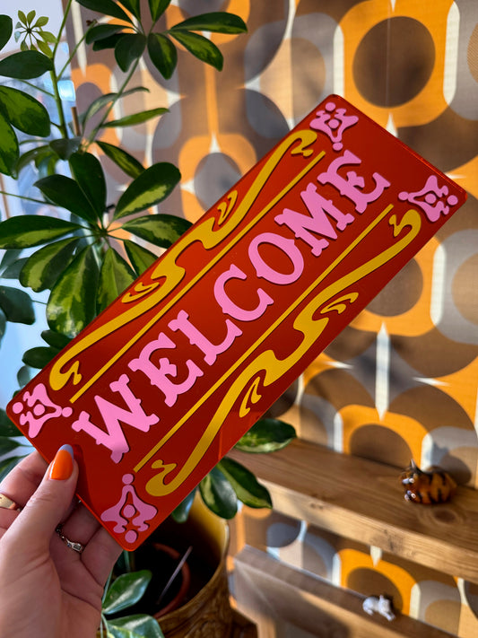 Welcome Classic Mirror Sign - Orange
