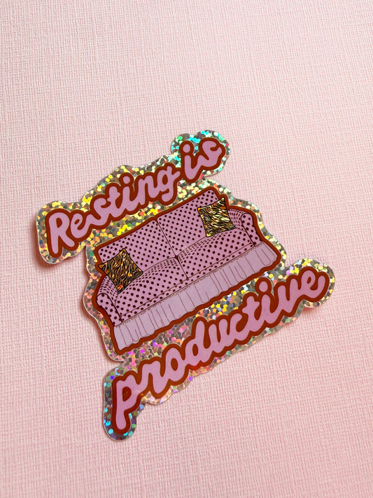 Resting Is Productive Glitter Sticker