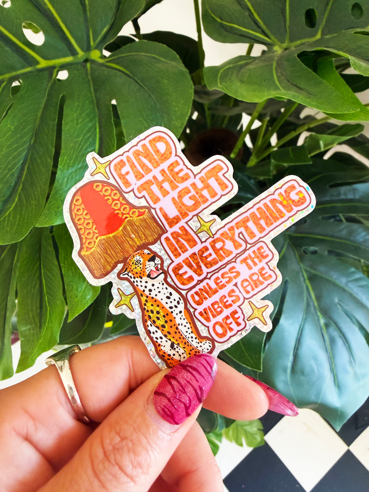 Find The Light In Everything, Unless The Vibes Are Off Glitter Sticker