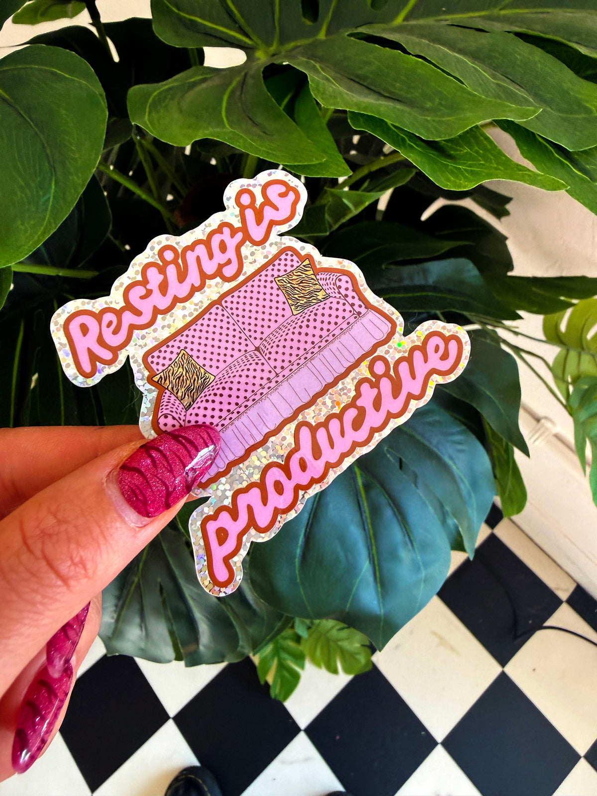 Resting Is Productive Glitter Sticker