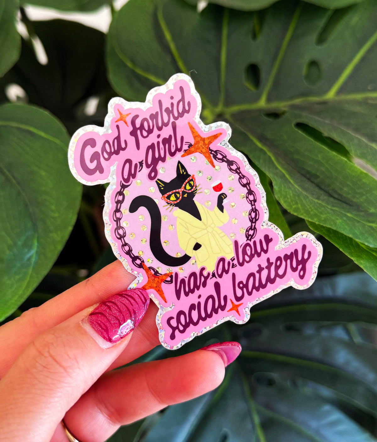 Low Social Battery Glitter Sticker