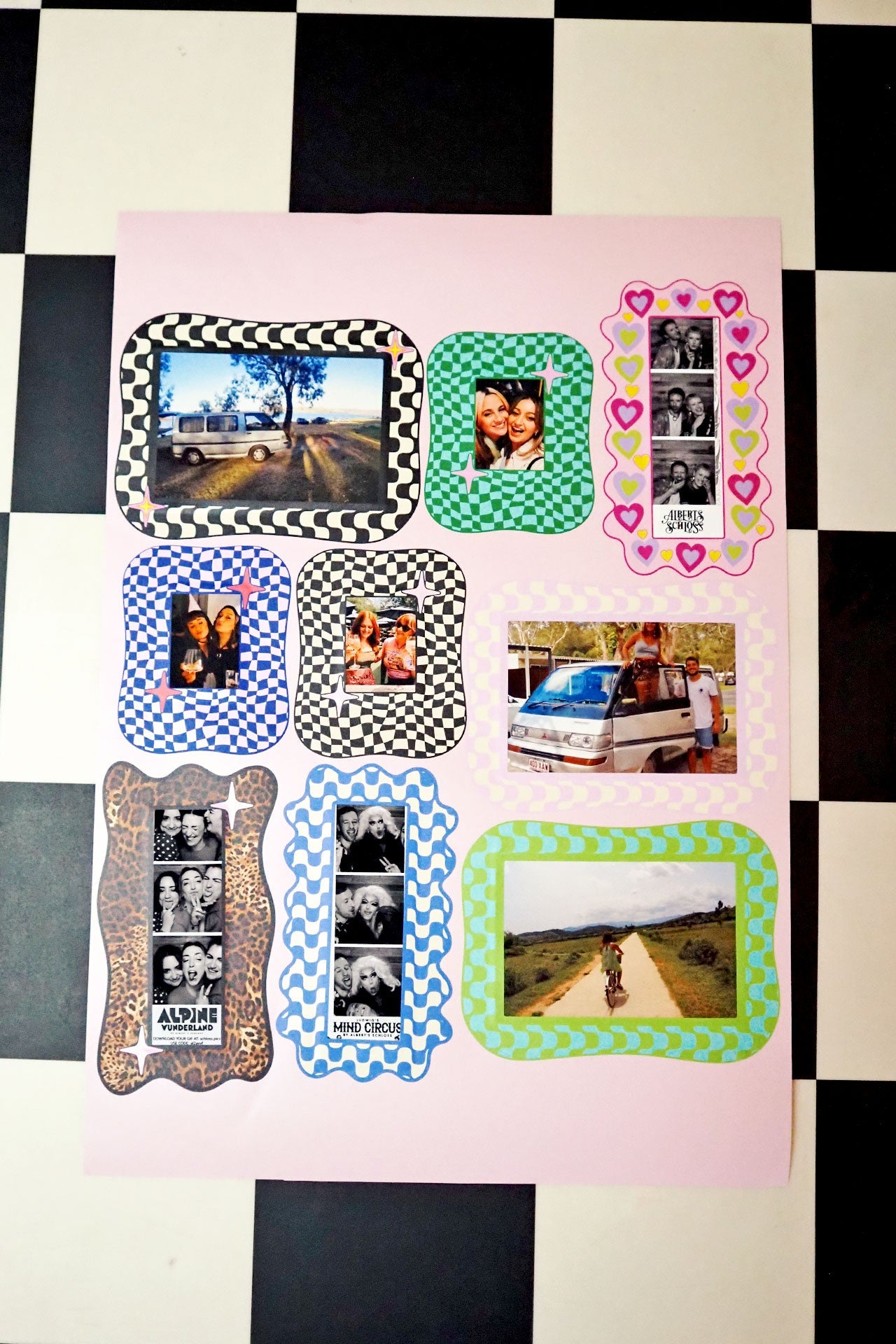 Instax Mini Sticker Frame Green & Blue Checkerboard - WS