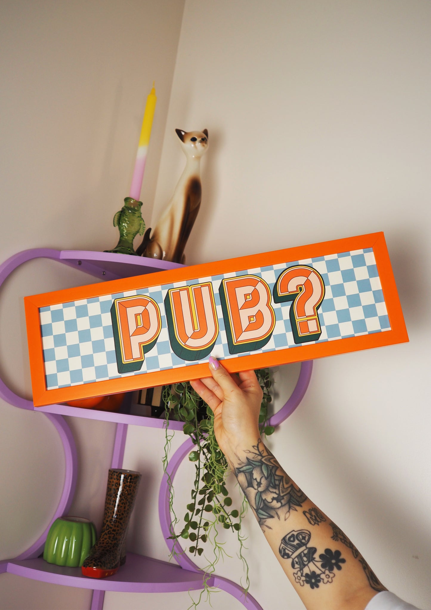 Pub? Framed Rectangle Print Blue/Orange