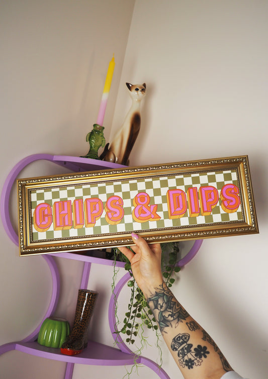 Chips & Dips Framed Rectangle Print Retro - Olive/Cream
