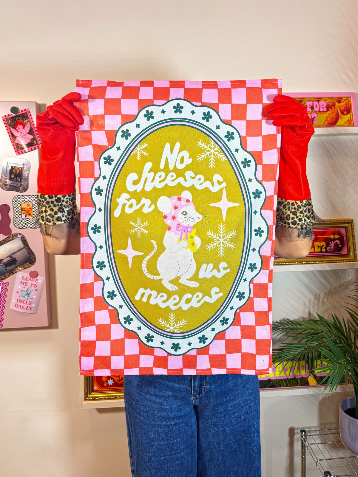 No Cheeses For Us Meeces Christmas Tea Towel