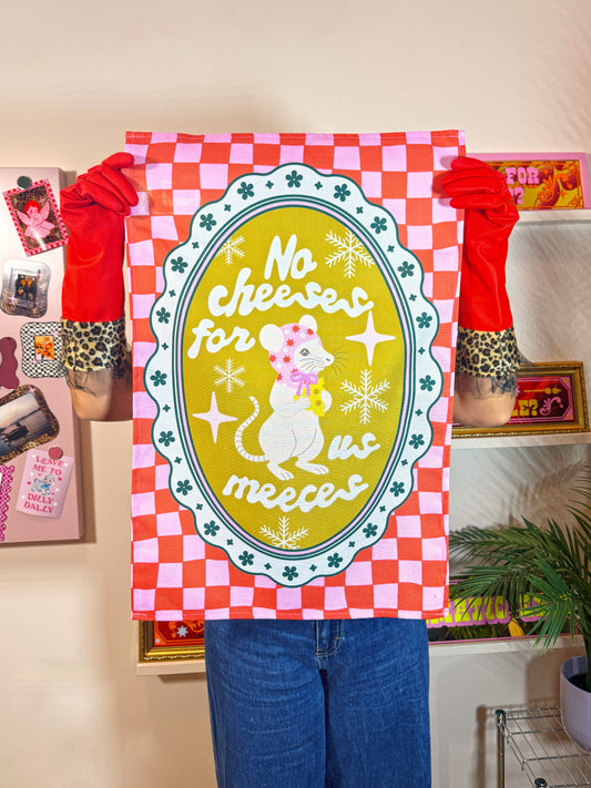 No Cheeses For Us Meeces Christmas Tea Towel