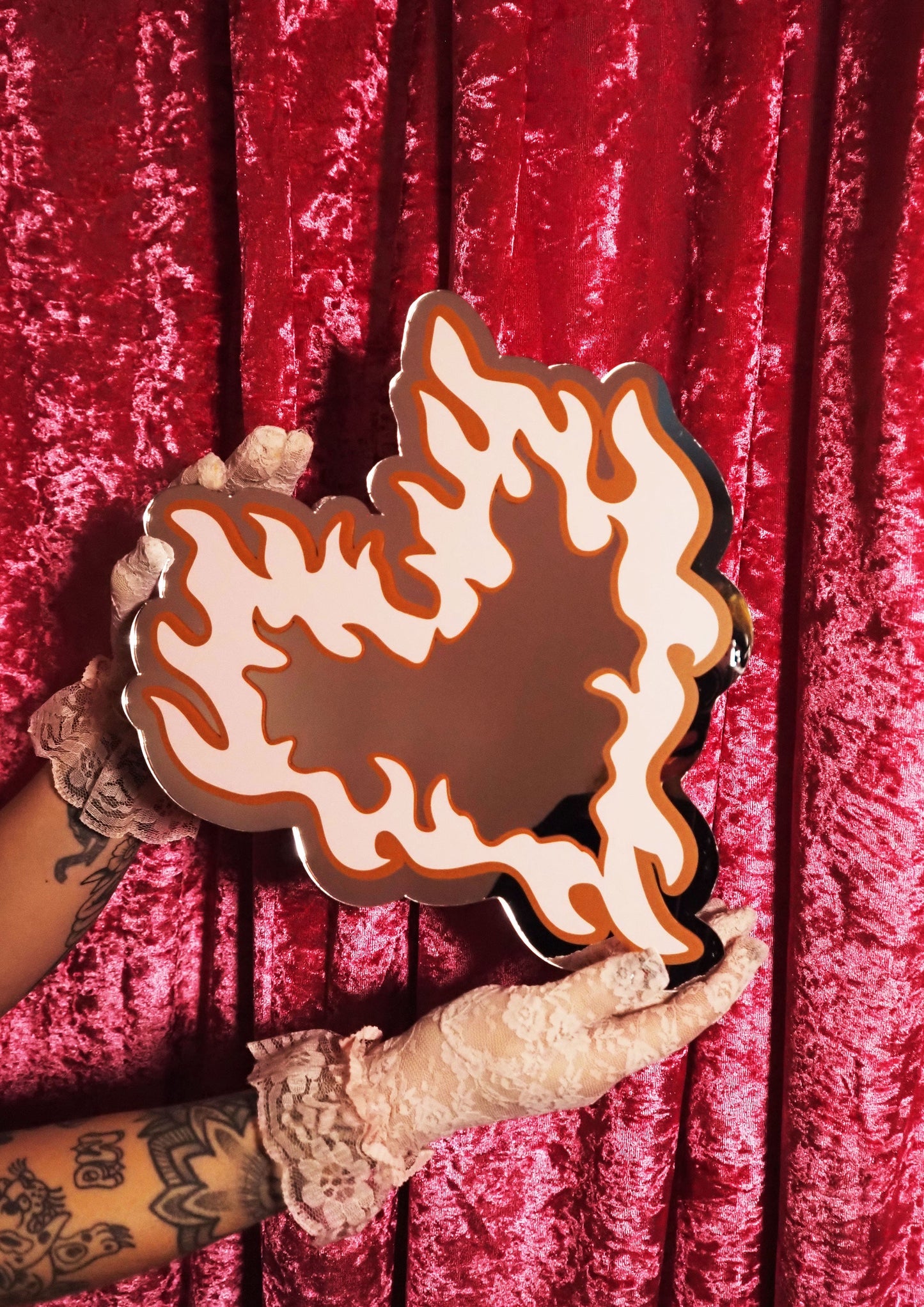 Flaming Heart Mirror - Baby Pink & Brown