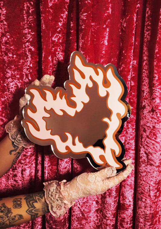 Flaming Heart Mirror - Baby Pink & Brown