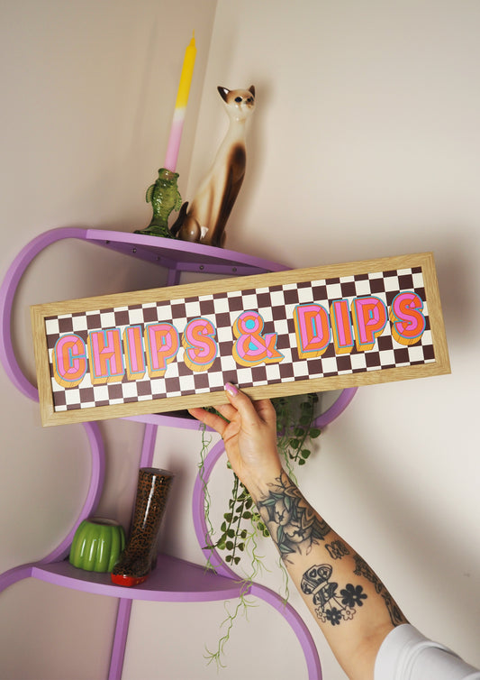 Chips & Dips Framed Rectangle Print Retro - Black/Cream