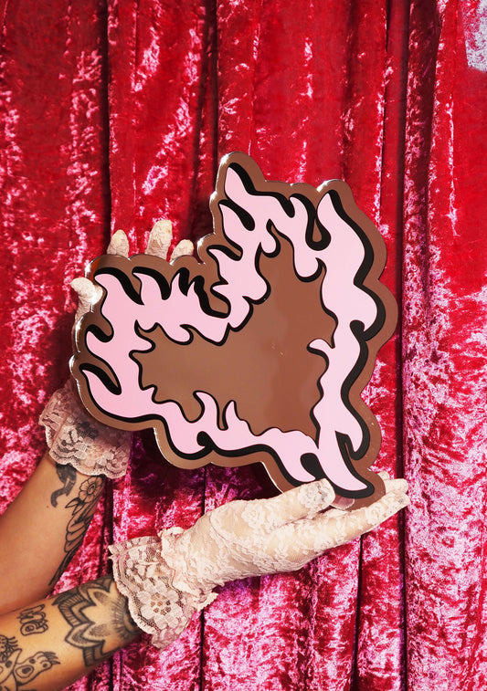 Flaming Heart Mirror - Pink & Black