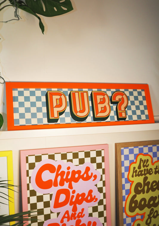 Pub? Framed Rectangle Print Blue/Orange