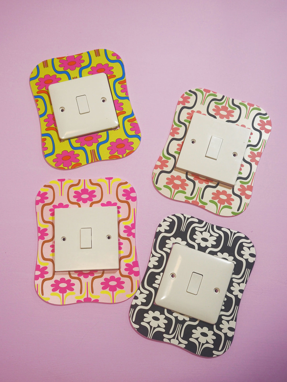 Monochrome Retro Bloom Light Switch Cover