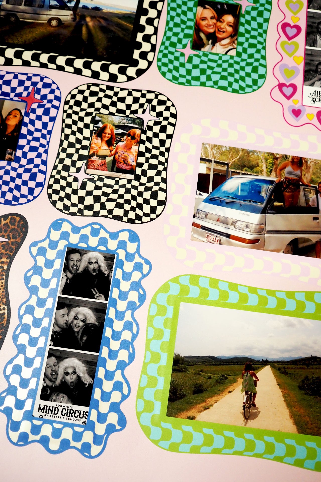 Instax Mini Sticker Frame Pink & Cream Checkerboard