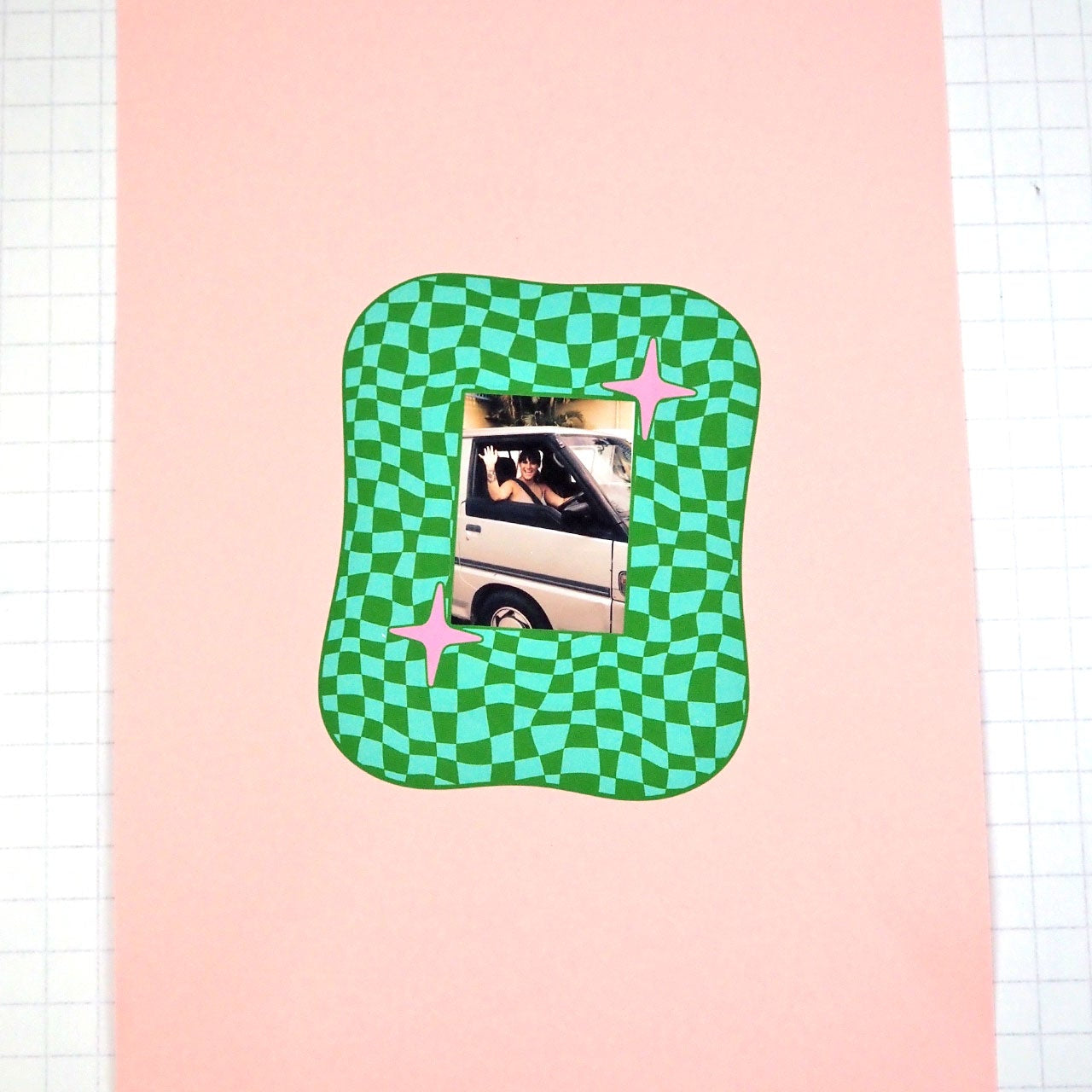 Instax Mini Sticker Frame Green & Blue Checkerboard