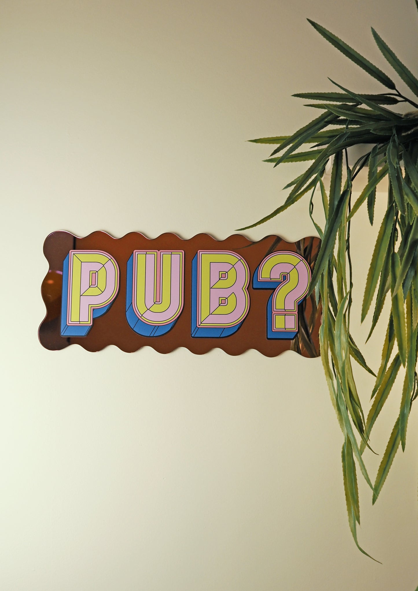 Pub? Wavy Mirror Sign - Playful Pink