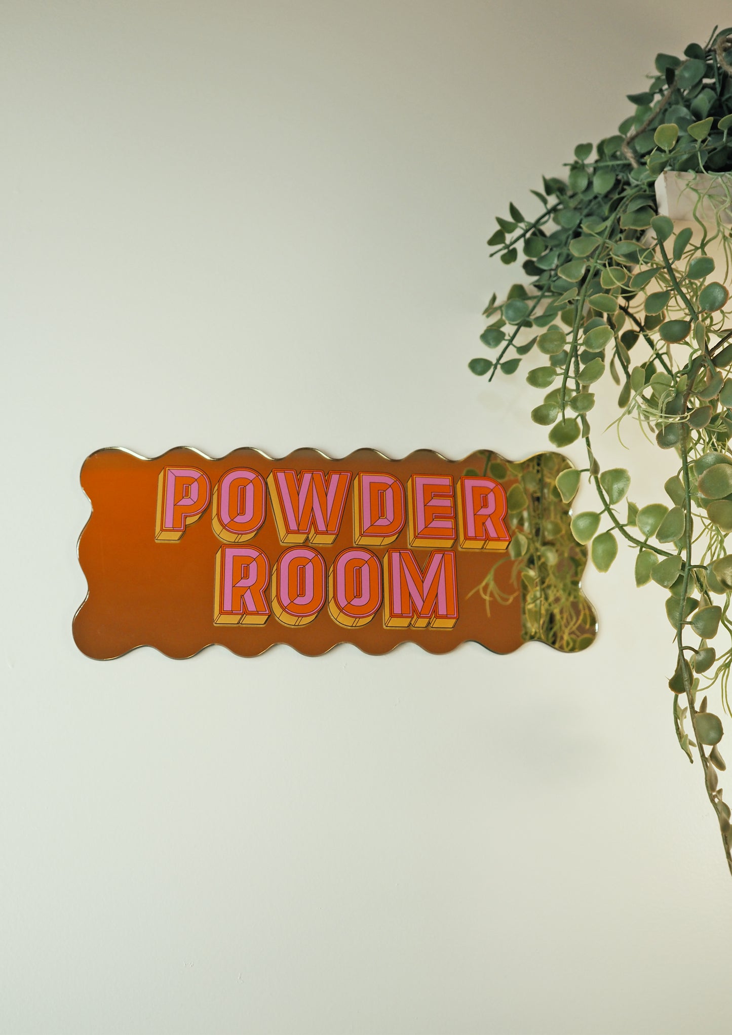 Powder Room Wavy Mirror Sign - Warm Gold
